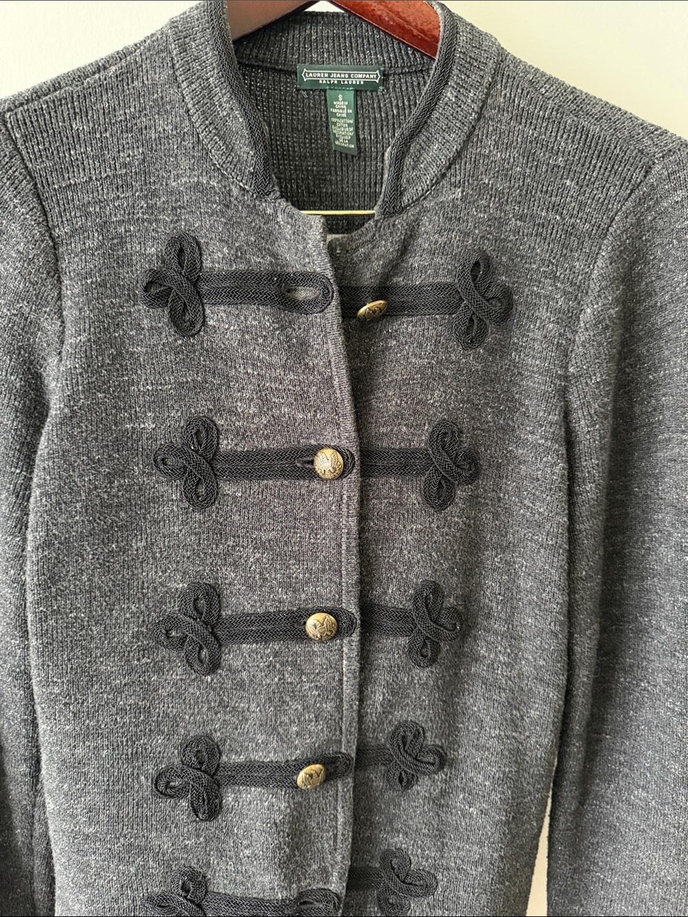 Ralph Lauren Charcoal Gray Military-Style Knit Cardigan